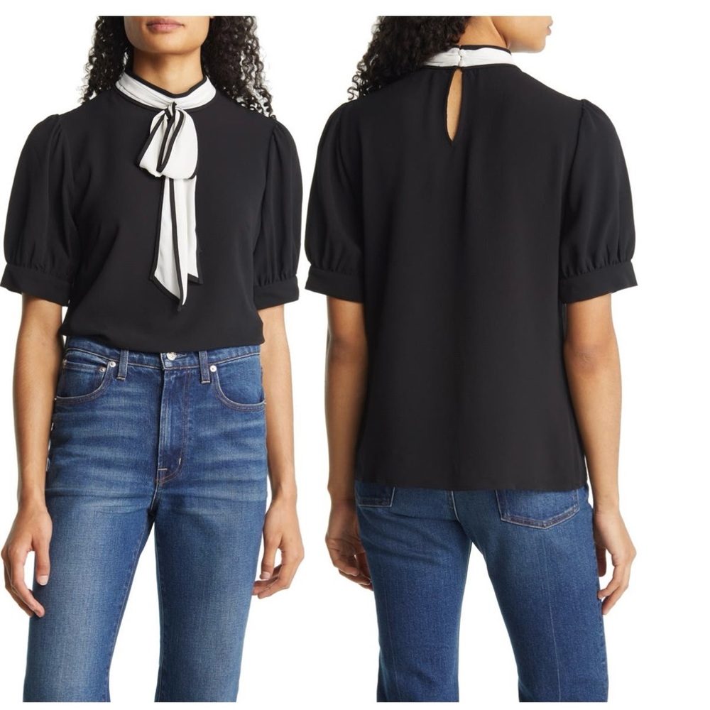 Cece Tie Neck Puff Sleeve